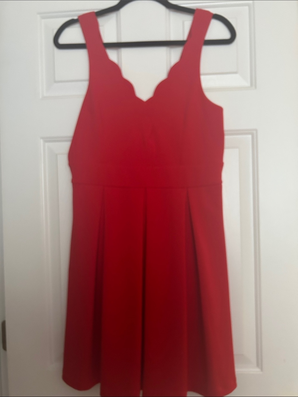 Express Red Scalloped-Neck Midi Dress